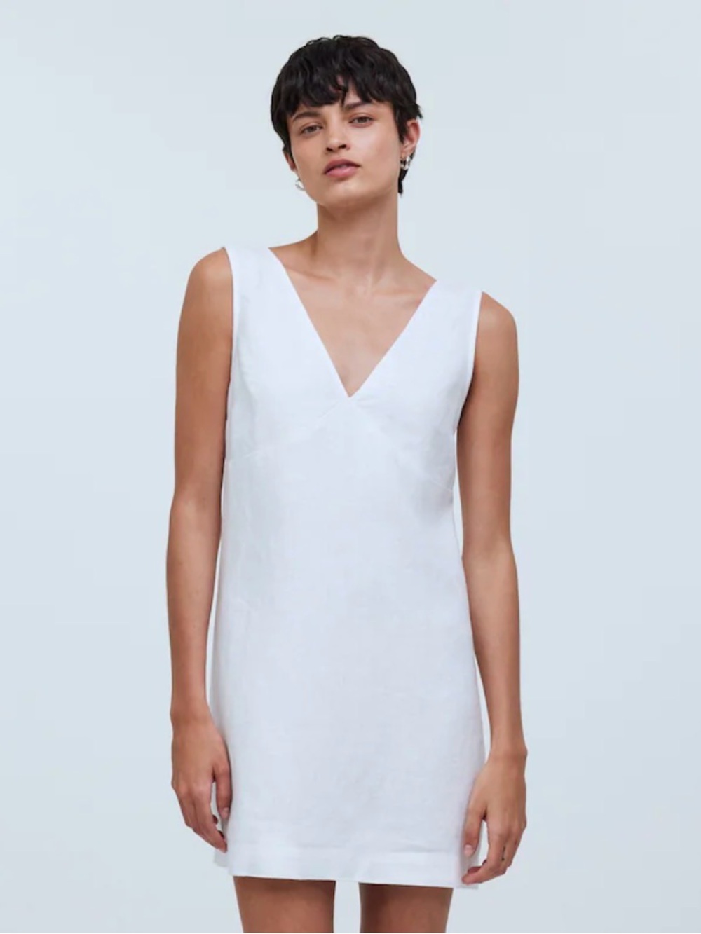Madewell 100% Linen Ariana A-line white V-Neck Sleeveless dress
